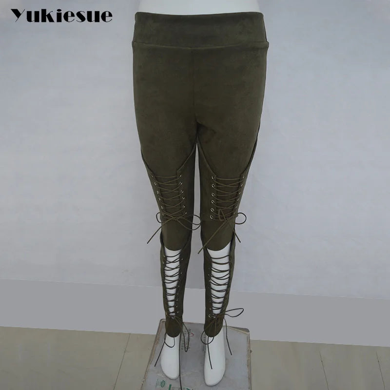 High-Waist Suede Leggings for Women - Autumn Chic