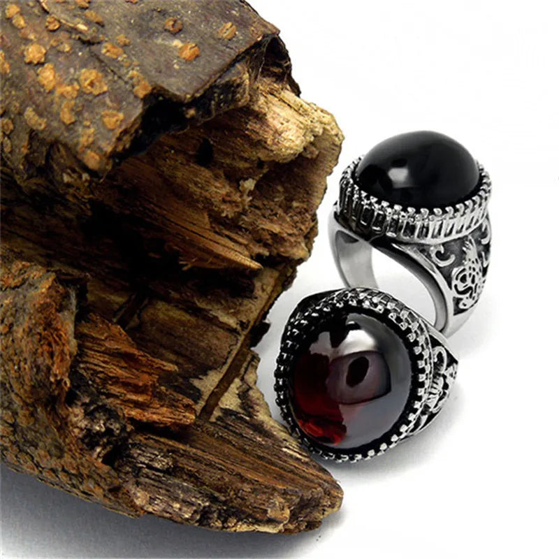 Vintage Design Black Red Stone Rings for Men Never Fade