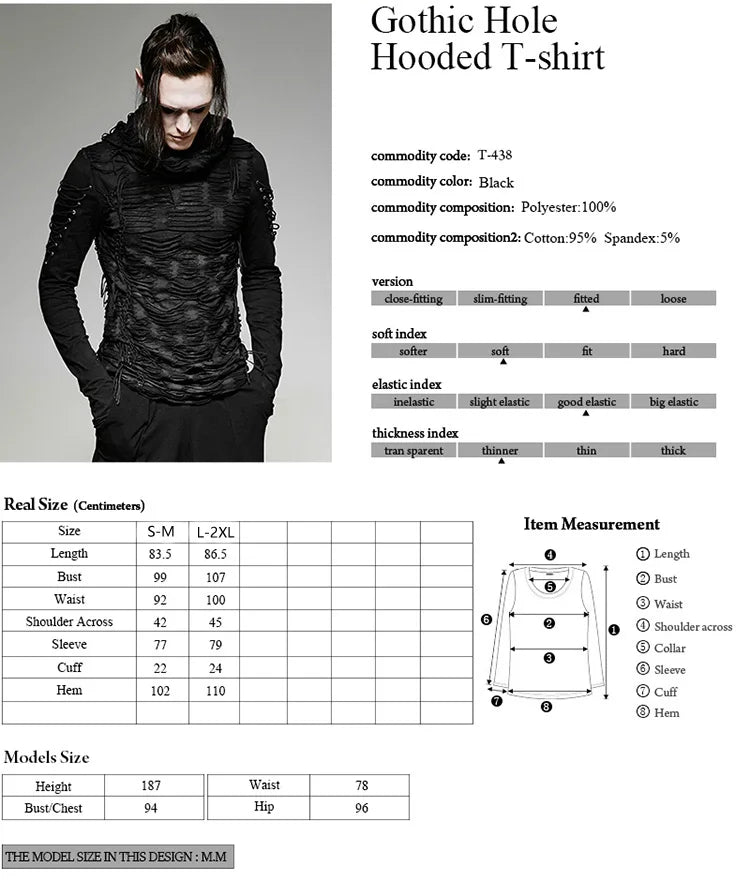 Punk Rave Gothic Men's Long Sleeve Tee - Black
