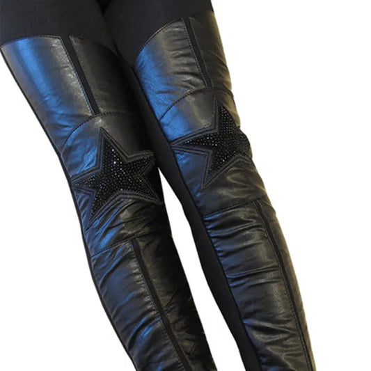 Girls Winter Warm Leggings Pu Thickened Leather Pants