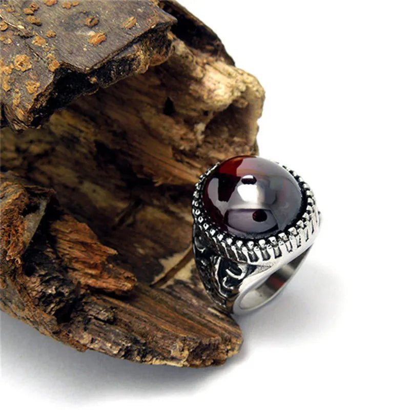 Vintage Design Black Red Stone Rings for Men Never Fade