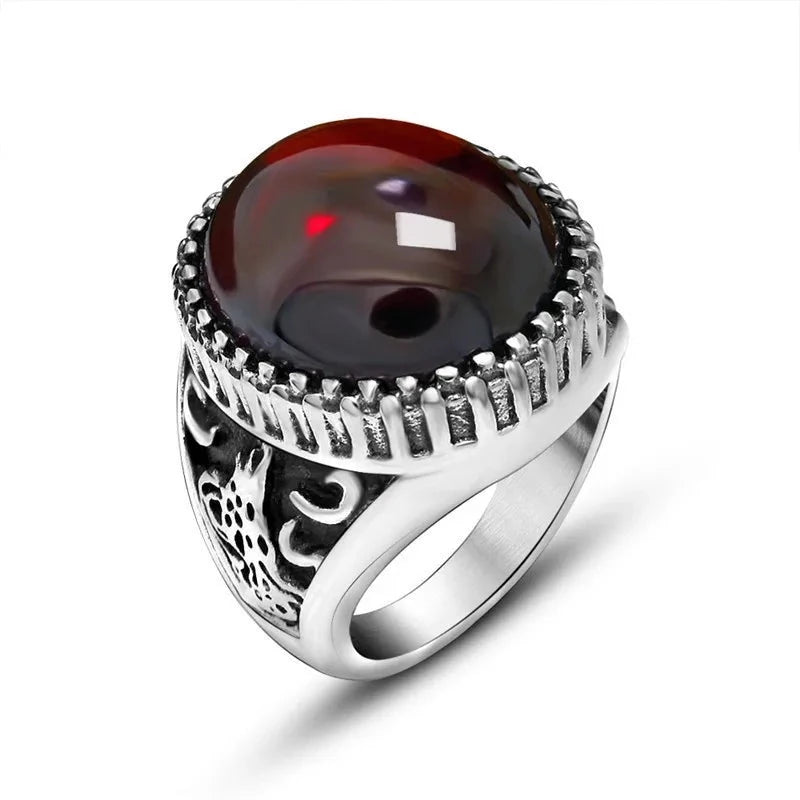 Vintage Design Black Red Stone Rings for Men Never Fade