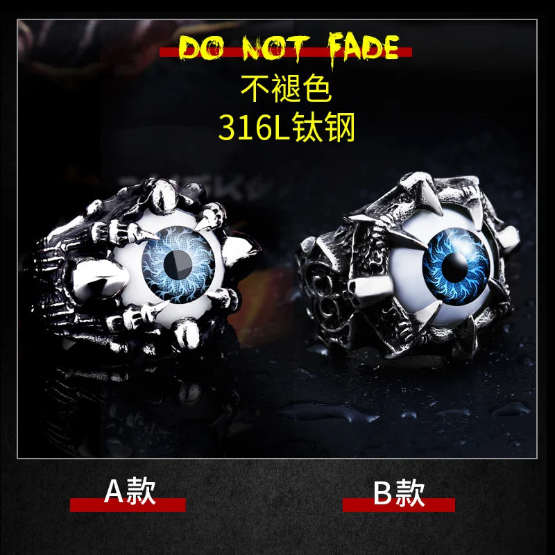 Cool Warrior helmet Claw Vivid Eyeball Rings with skull