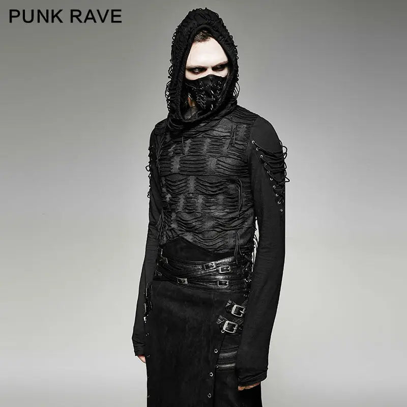 Punk Rave Gothic Men's Long Sleeve Tee - Black