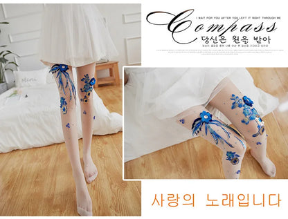 Silk Floral-Embroidered Party Against Opaque Tights