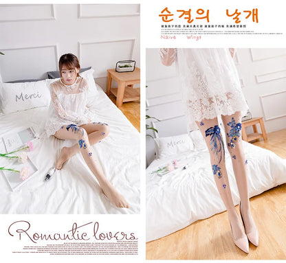 Silk Floral-Embroidered Party Against Opaque Tights