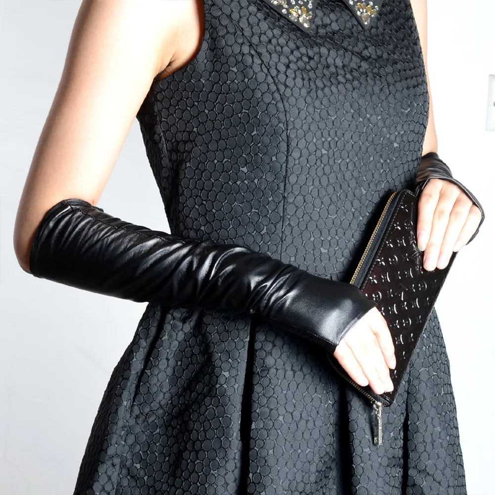 Women's Ladie's Real Leather Half-Finger Gloves