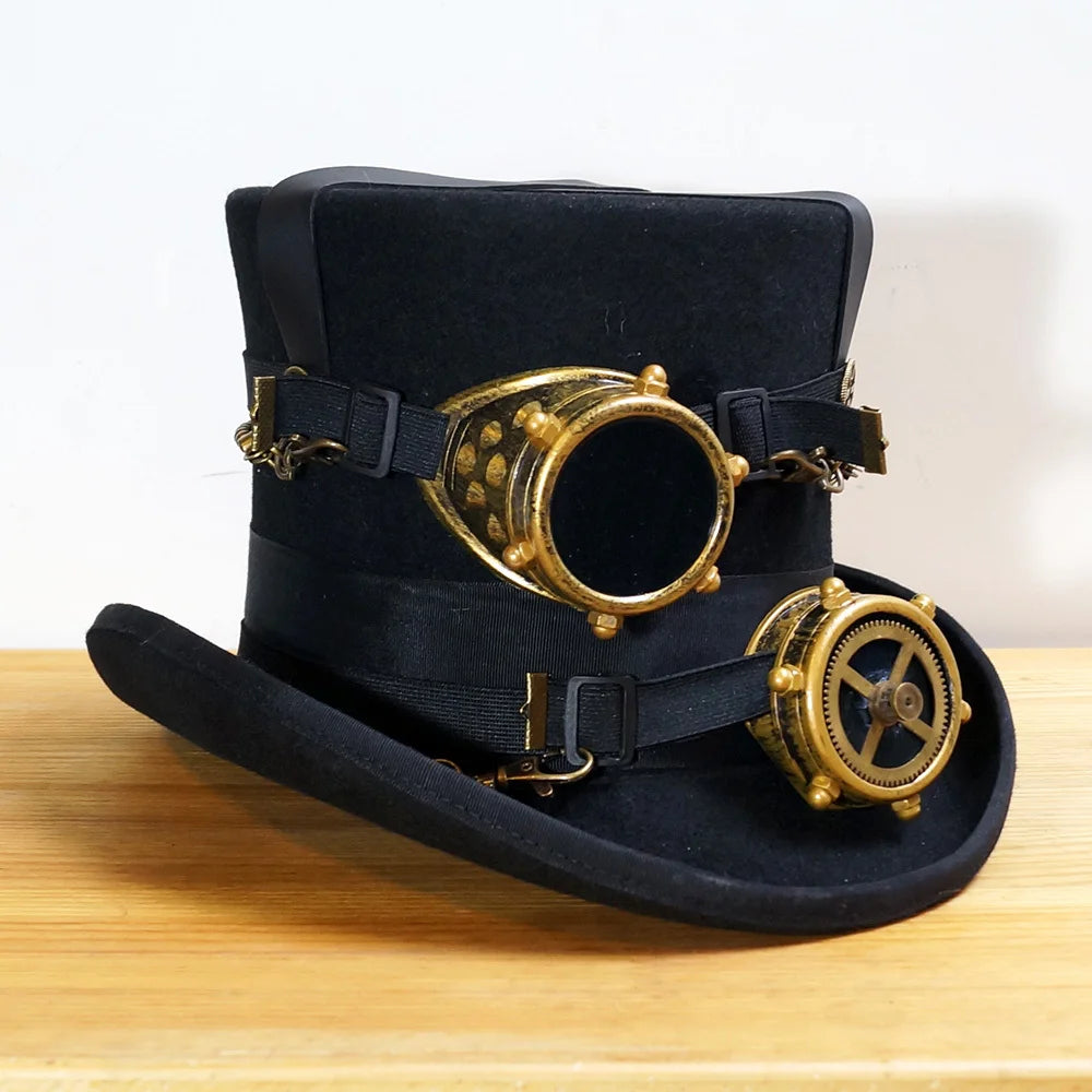 Steampunk Hat wool Gear millinery goggles hand made