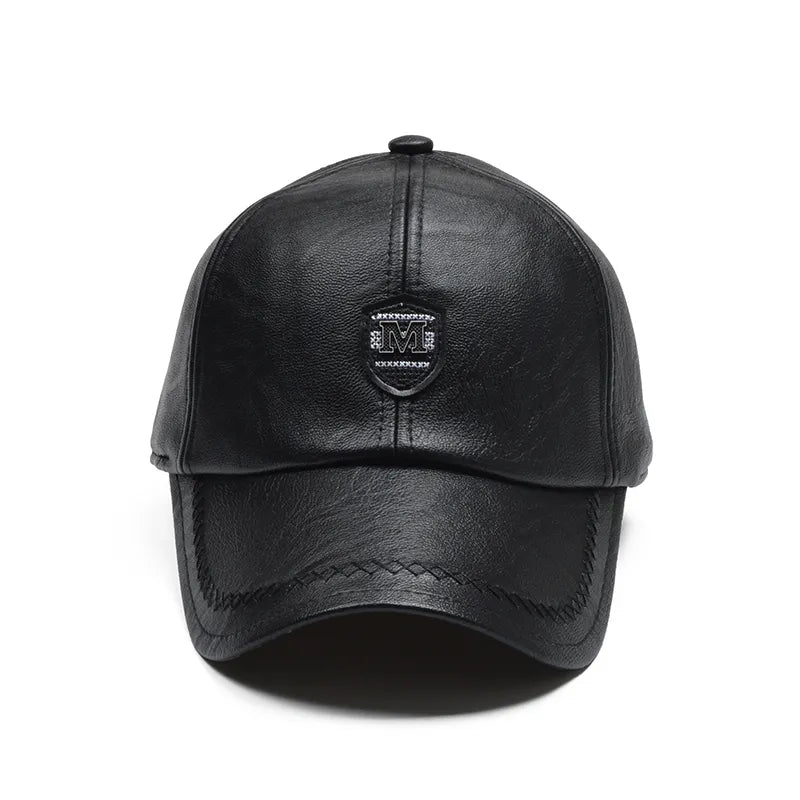 Leather Winter Baseball Cap Men