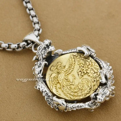 LINSION 925 Sterling Silver Dragon & Brass