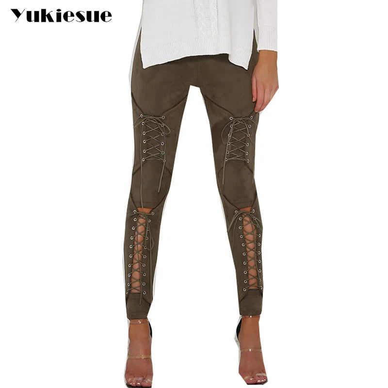High-Waist Suede Leggings for Women - Autumn Chic