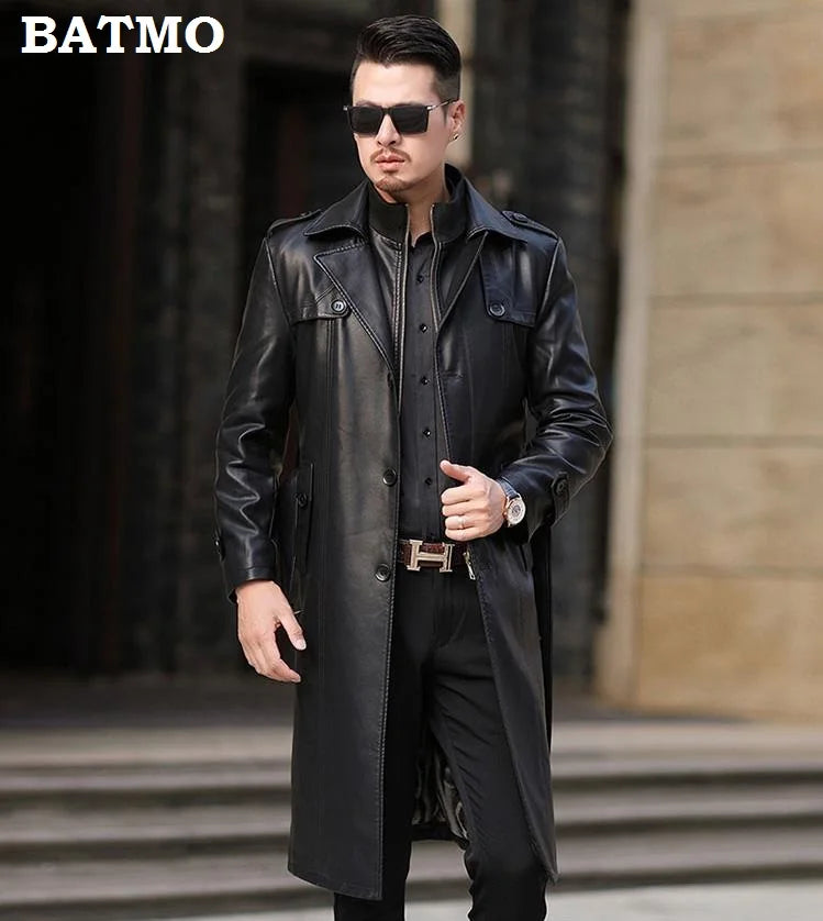 real Leather thick trench coat