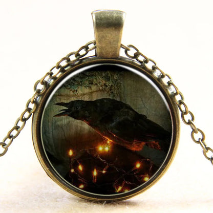 Raven Photo Glass Dome Art Pendant Crow Bird Necklace