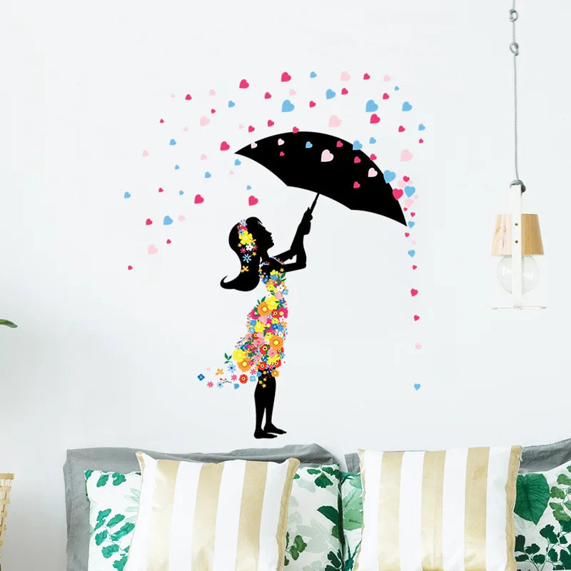 Umbrella Flowers Girl Wall Stickers For Kids Girls Room