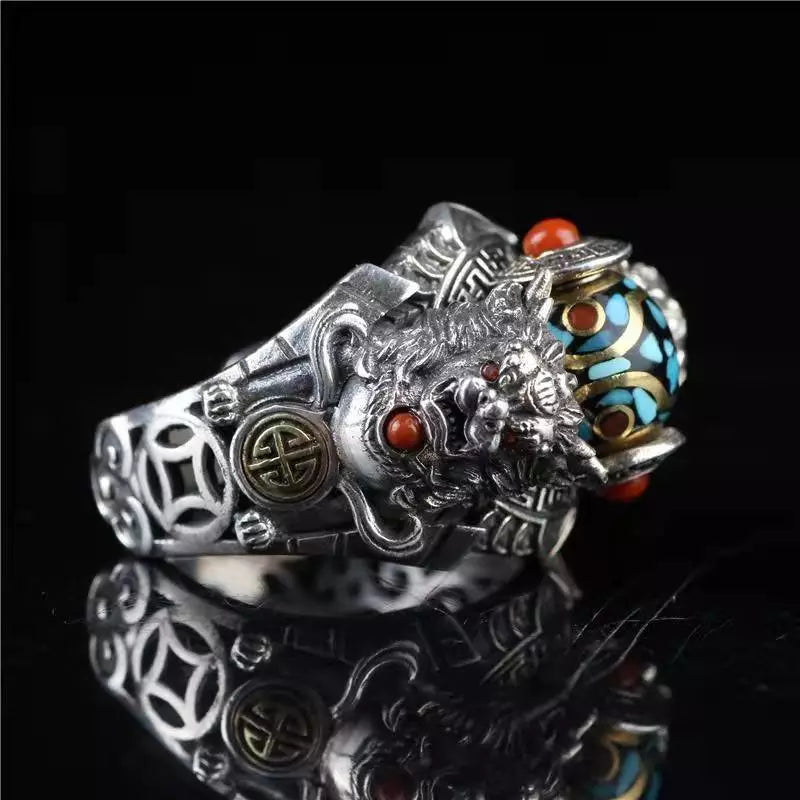 Silver Color Creative Retro Ethnic Style Handmade Beast Ring