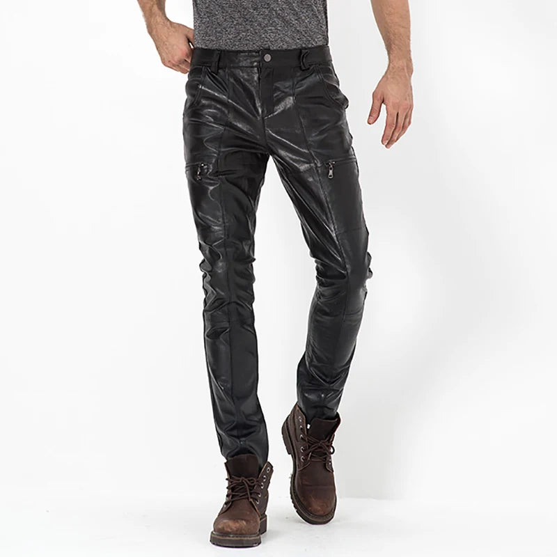 Men's Genuine Sheepskin Motorcycle Leather Pants