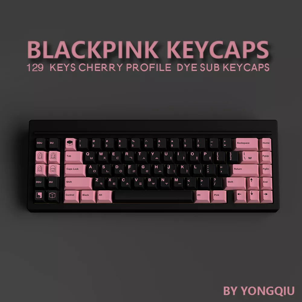 Black Pink Large Set Cherry Profile DYE-SUB PBT Keycap