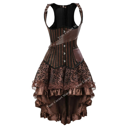 Faux Leather Corset Dress Brown Pirate Costume