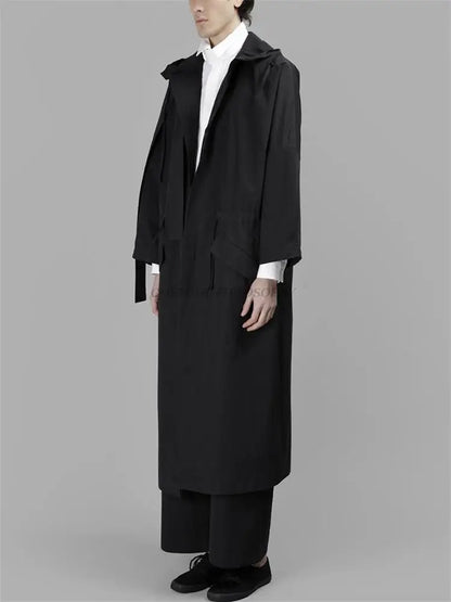 Men's trench coat dark black mid-length