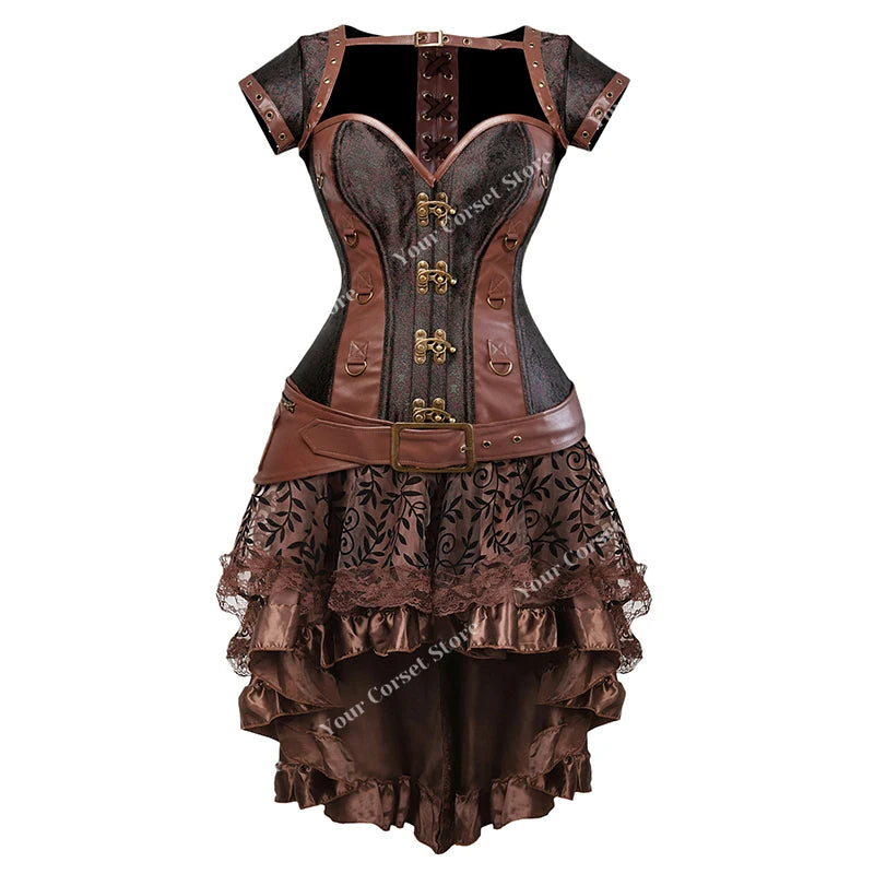 Faux Leather Corset Dress Brown Pirate Costume