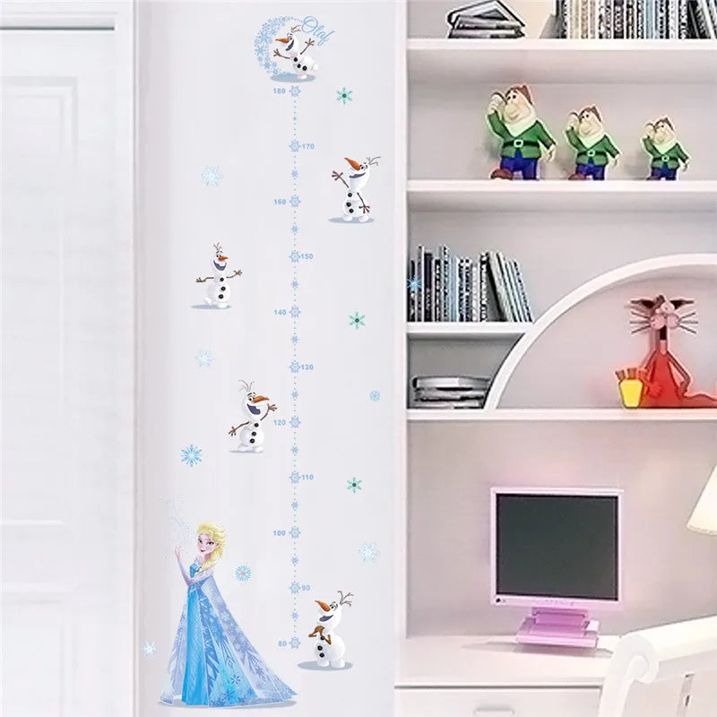 Cartoon Olaf Elsa Wall Stickers Height Measure For Kids Room