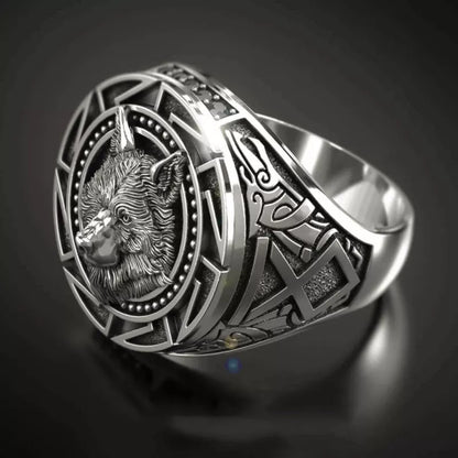 Vintage Relief Ancient Wolf Head Ring for Mens Viking Gothic Steampunk Hip Hop Carved Animals Pattern Party Club Gift