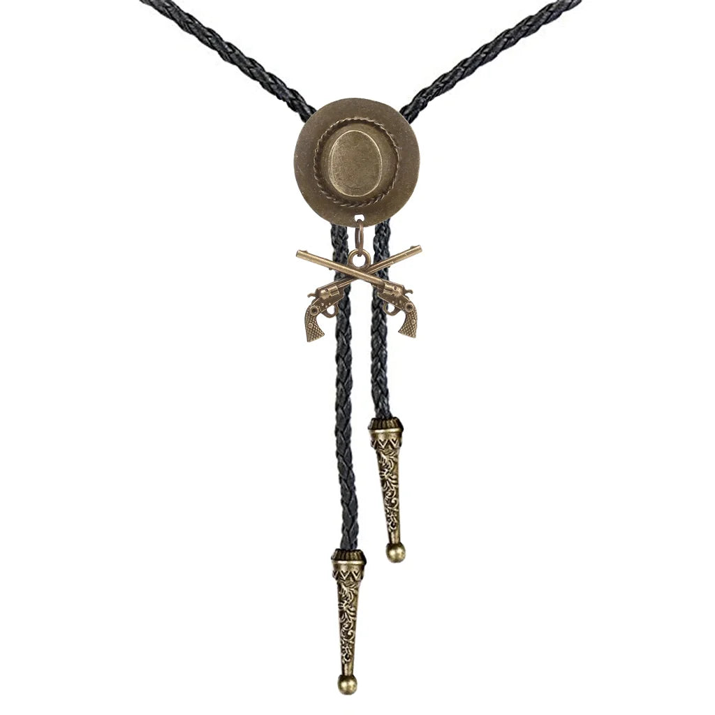 Western cowboy double gun hat bolo tie riding fashion accessories