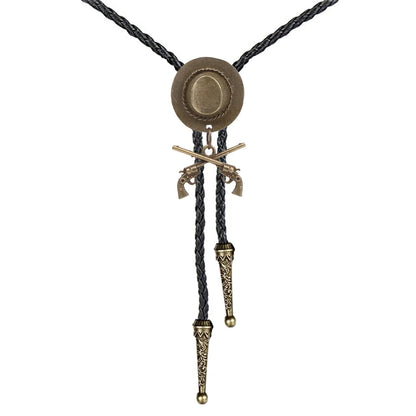 Western cowboy double gun hat bolo tie riding fashion accessories