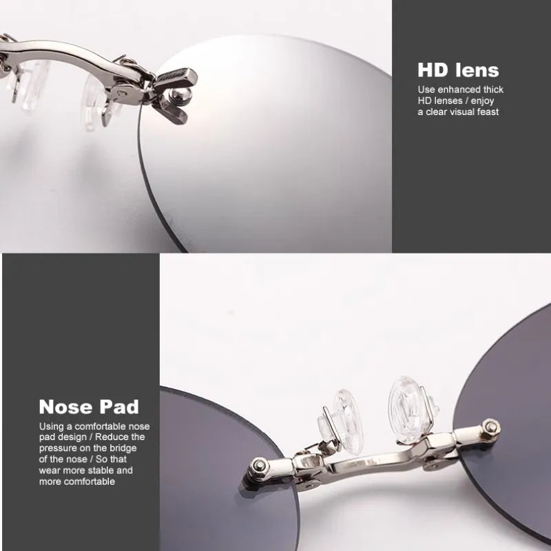 Round Clip-Nose Sunglasses Rimless Punk