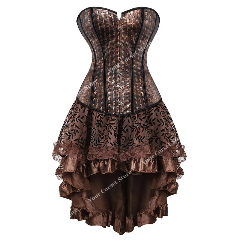 Faux Leather Corset Dress Brown Pirate Costume