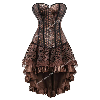 Faux Leather Corset Dress Brown Pirate Costume