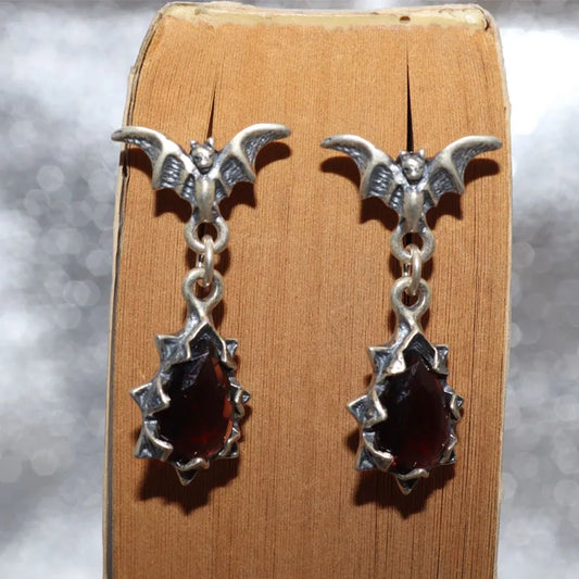 Vintage Red Vampire Bat Earrings