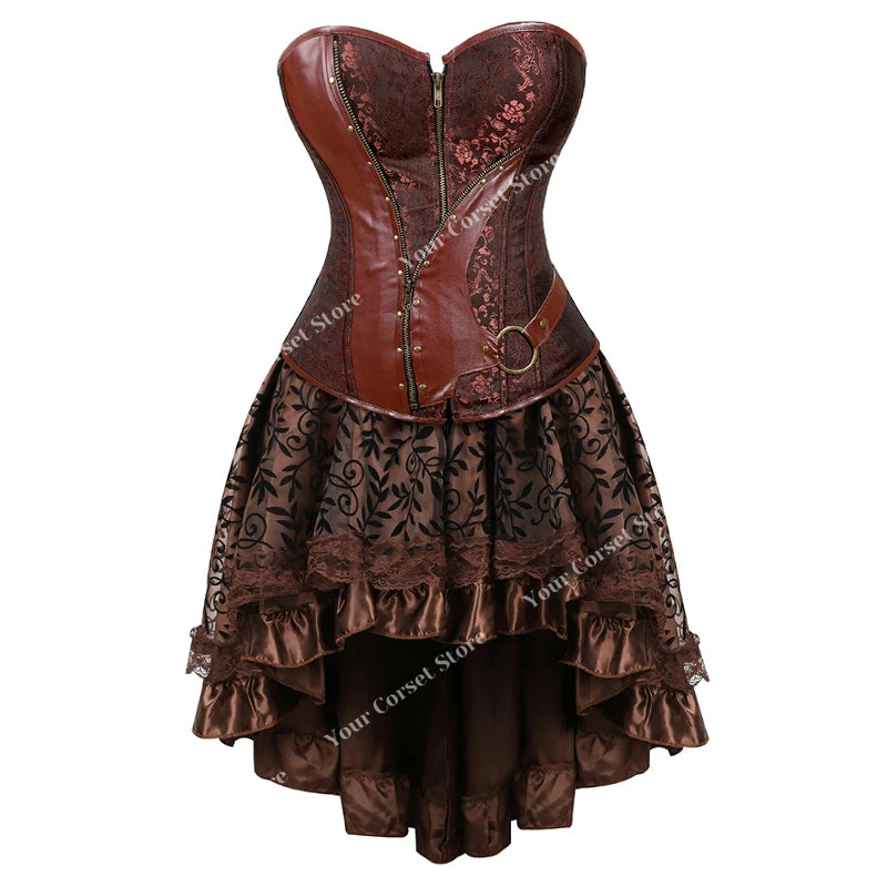 Faux Leather Corset Dress Brown Pirate Costume