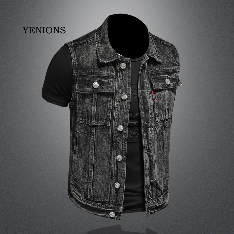 Retro Jean Jacket Men's Style Waistcoat Coat Cowboy Brand