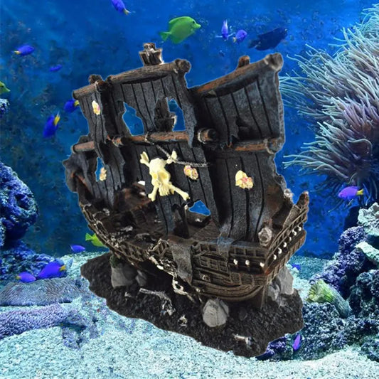 Artificial Aquarium Sunk Boat Decoration Fish Tank