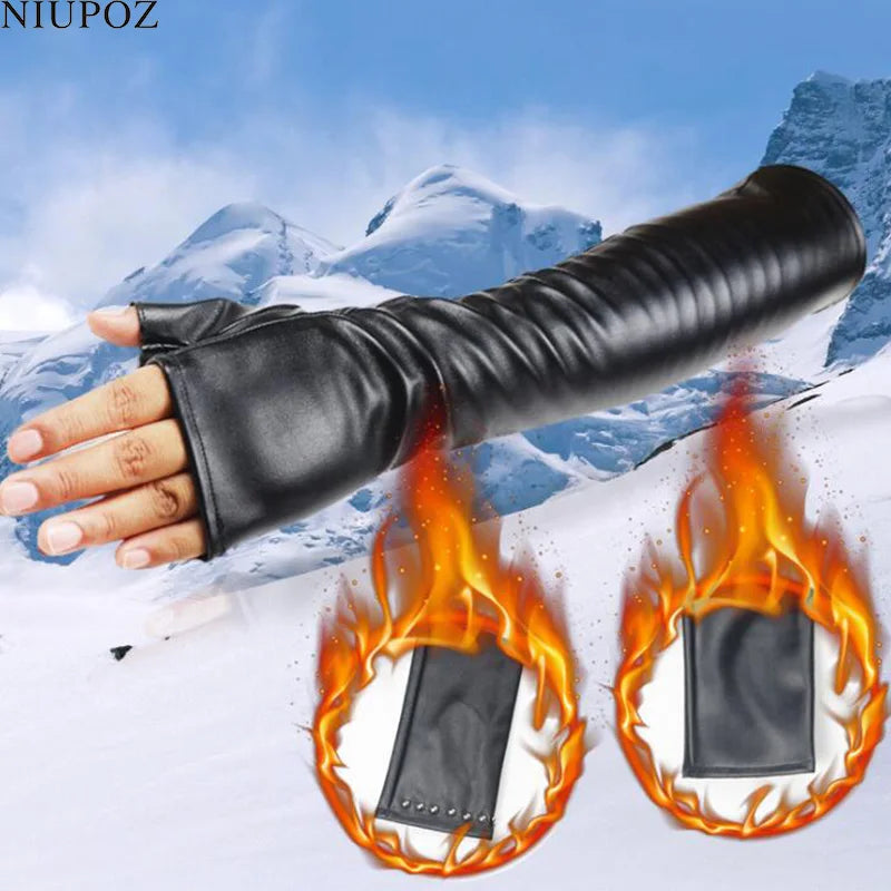 40CM leather gloves for women