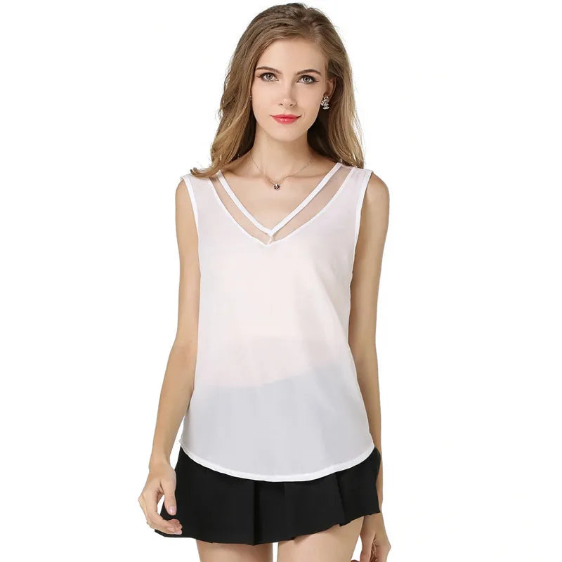 Stitching Vest Chiffon Women Sleeveless Lady Blouse