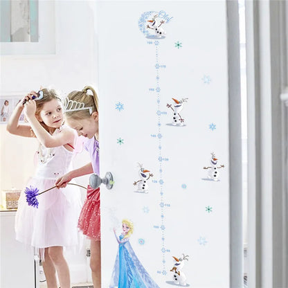 Cartoon Olaf Elsa Wall Stickers Height Measure For Kids Room