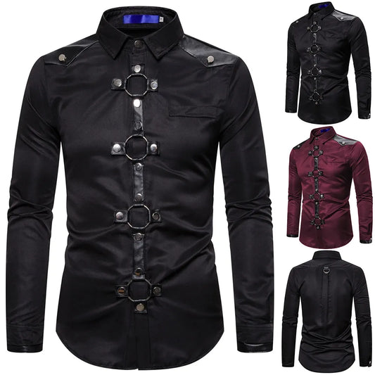 Goth Style Rivet Solid Color Cargo Shirt