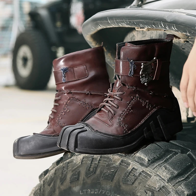 Vintage & Unique Look Genuine Leather Boots with Skull