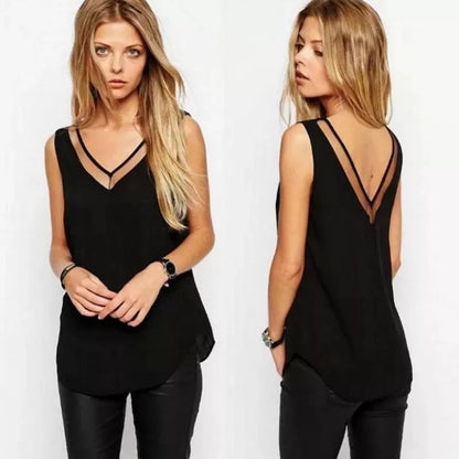 Stitching Vest Chiffon Women Sleeveless Lady Blouse