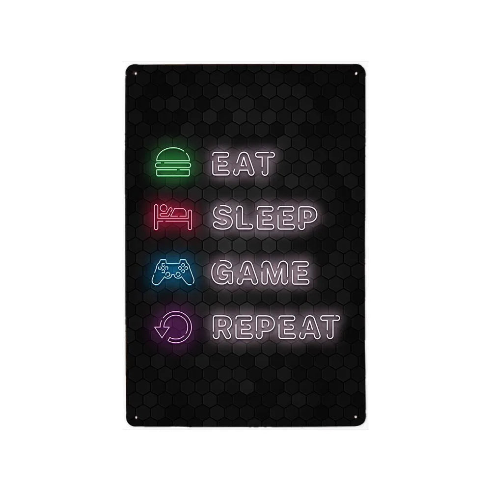 Video Game Metal Plates Modern Play Neon Signs Decor 20x30cm