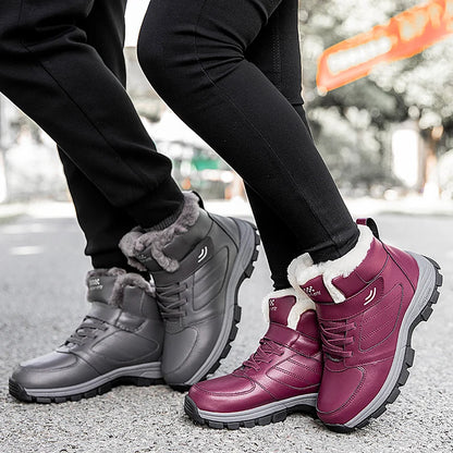 Nine o'clock Winter Couple Casual Boots Stylish Leather High-top Sneaker For Men Outdoor Quality Warm Plush Lined Female Shoes