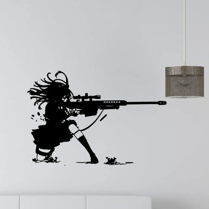 Anime Manga Girl Sniper Rifle Shooting Wall Sticker v