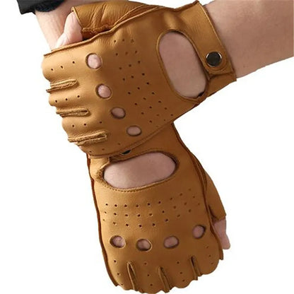 Genuine Leather Half Finger Gloves