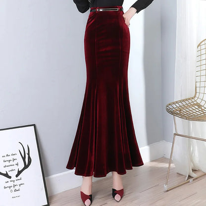 Elegant Velour Skirts With Belt