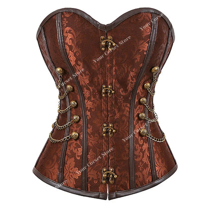 Faux Leather Corset Dress Brown Pirate Costume