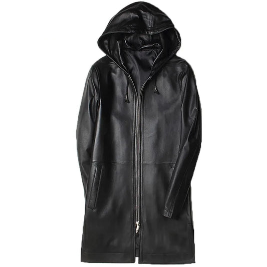 Men's sheepskin coat mid-length hooded