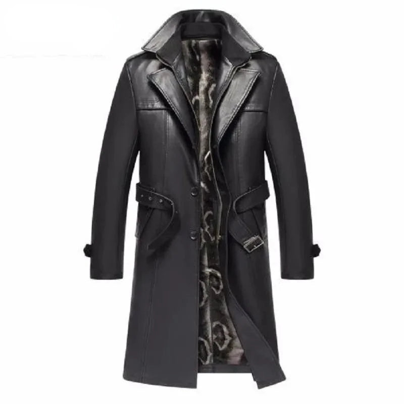 real Leather thick trench coat