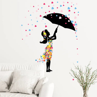 Umbrella Flowers Girl Wall Stickers For Kids Girls Room